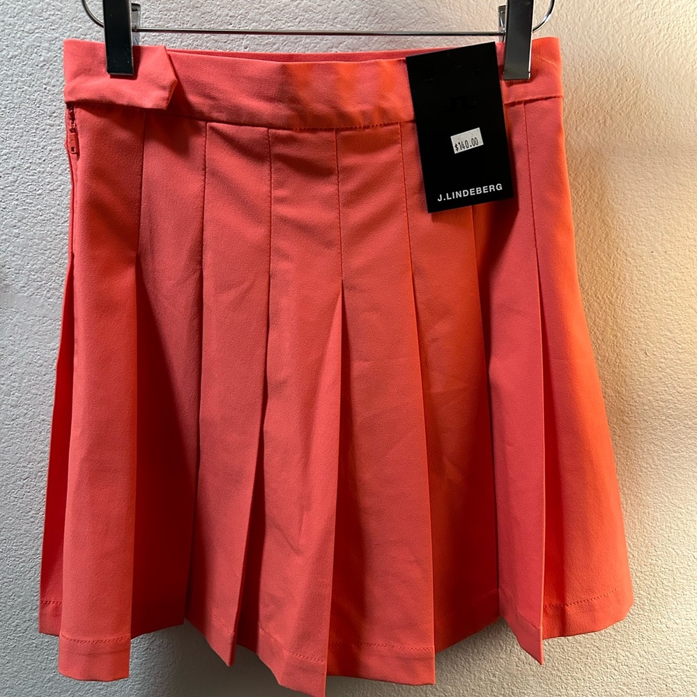 J.Lindeberg Coral-Red Pleated Mini Skirt - Picture 8 of 16